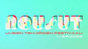 Mint green background with colorful text NOUSUT festival