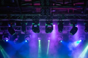 Theatre spotlights and smoke in the ceiling of a theatre
