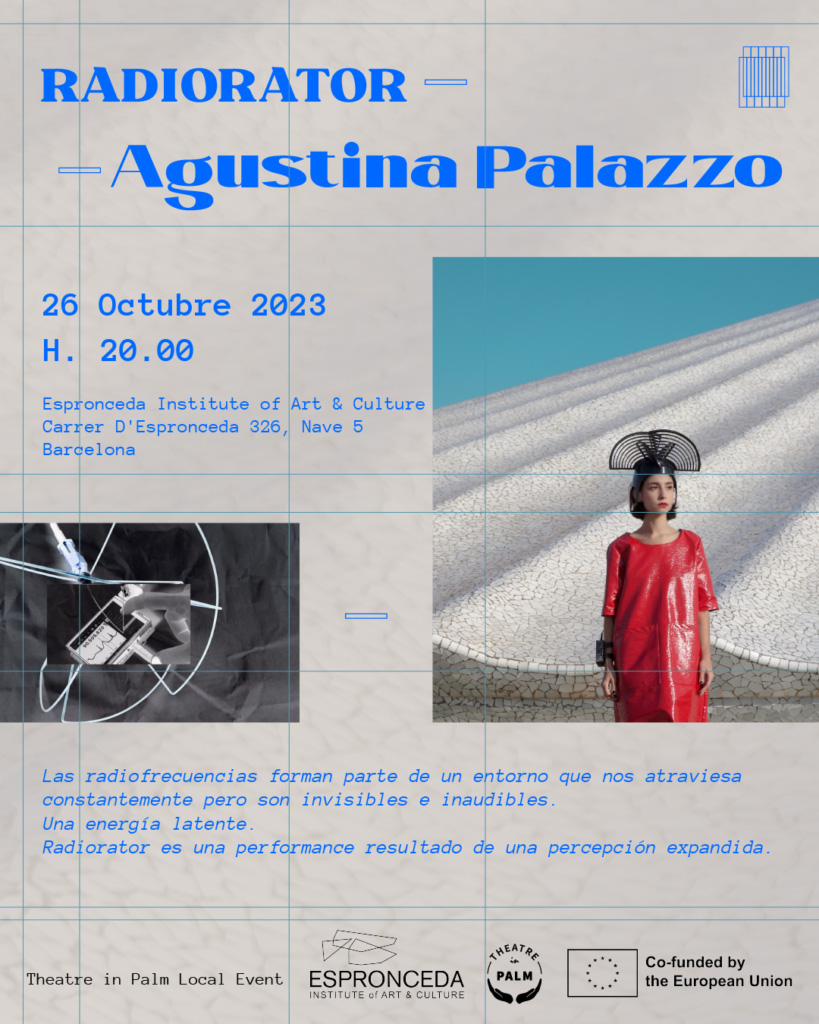 Grey background with photo of a red dressed woman including text describing the event