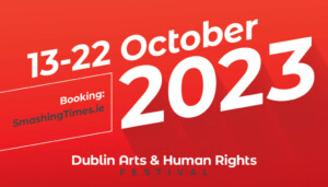 An ad with red background and information about the event in white text.